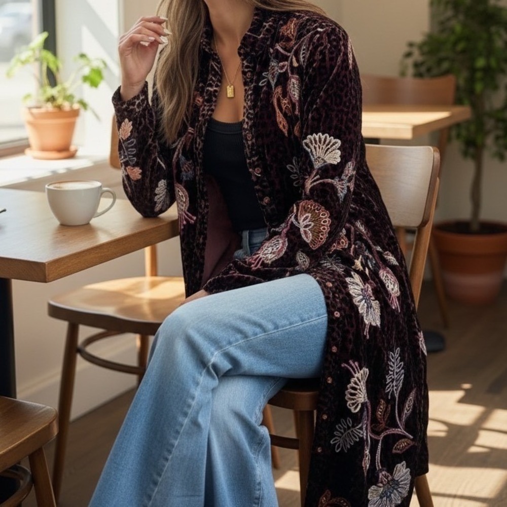Johnny Was NWT Gineva Velvet Leopard Print Button Down Shirt Dress